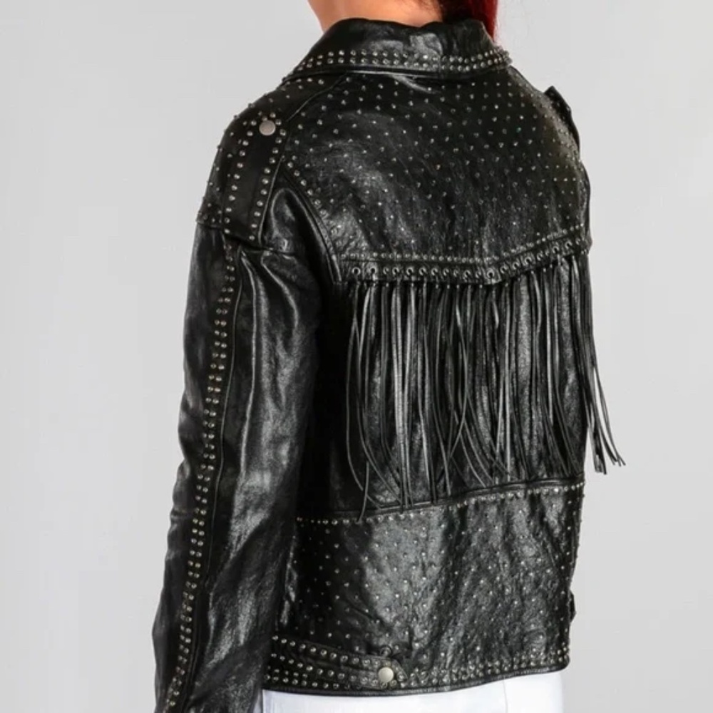 Valentino Studded Fringe Leather Biker Jacket